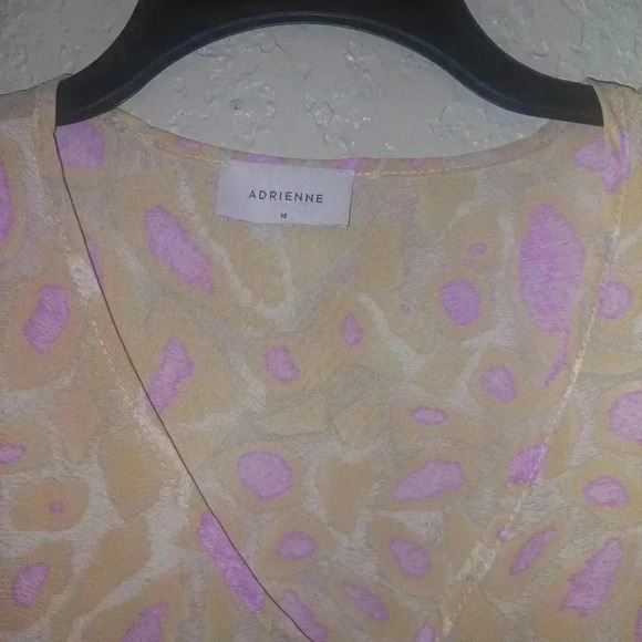 Adrienne PRINT Biege Purple V-Neck PONCHO TUNIC Size Medium Oversized - Picture 4 of 5